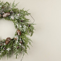 22" SNOWY PINE, BELLS & PINECONES WREATH