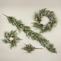 16" SNOWY PINE, BELLS & PINECONES CANDLE RING