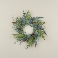 18" GLITTERED CEDAR W/ BERRIES & PINECONE CANDLE RING