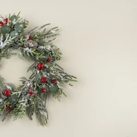 24" SNOWY PINE & CEDAR W/ BELLS & BERRIES WREATH