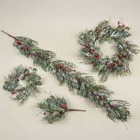 24" SNOWY PINE & CEDAR W/ BELLS & BERRIES WREATH
