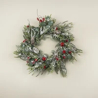 24" SNOWY PINE & CEDAR W/ BELLS & BERRIES WREATH