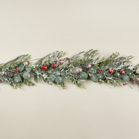 5' SNOWY PINE & CEDAR W/ BELLS & BERRIES GARLAND