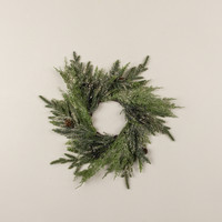 15.5" GLITTERED JUNIPER, PINECONE & BERRY CANDLE RING