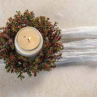 9.5" ASPARAGUS FERN & BERRY CANDLE RING