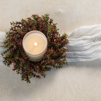 8.5" ASPARAGUS FERN & BERRY CANDLE RING