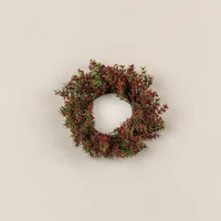 8.5" ASPARAGUS FERN & MINI RED BERRY CANDLE RING