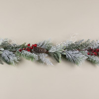 6' SNOW COVERED PINE, LAMB'S EAR & RED BERRY WREATH