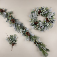 6' SNOW COVERED PINE, LAMB'S EAR & RED BERRY WREATH