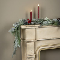 6' SNOW COVERED PINE, LAMB'S EAR & RED BERRY WREATH