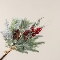 18" SNOW COVERED PINE, LAMB'S EAR & RED BERRY PICK