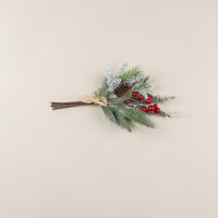 18" SNOW COVERED PINE, LAMB'S EAR & RED BERRY PICK