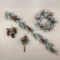 18" SNOW COVERED PINE, LAMB'S EAR & RED BERRY PICK