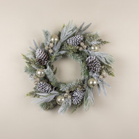 26" FROSTED PINE, GLITTER BALL & PINECONE WREATH