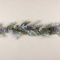 6' FROSTED PINE, GLITTER BALL & PINECONE GARLAND