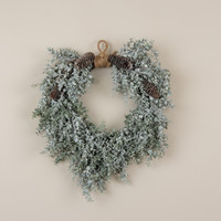 23" WHITEWASHED BOXWOOD & PINECONE HANGING WREATH