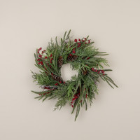 18" CEDAR, PINE & RED BERRIES CANDLE RING