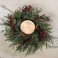 18" CEDAR, PINE & RED BERRIES CANDLE RING