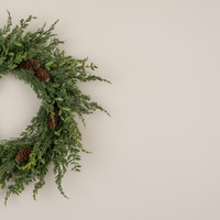 22" CYPRESS & RUSCUS WREATH
