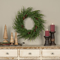 22" CYPRESS & RUSCUS WREATH
