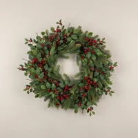 24" HOLLY, PINE & BERRY WREATH
