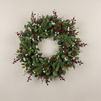 24" HOLLY, PINE, BERRY & WILD JASMINE WREATH