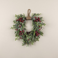 20" GLITTERED PINE, CYPRESS & HOLLY HANGING WREATH