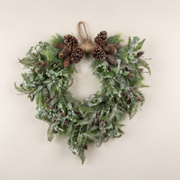 28" FROSTED PINE, HEMLOCK & MISTLETOE HANGING WREATH