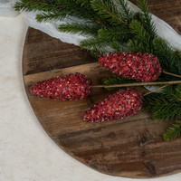 24" RED PINECONE SPRAY