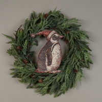 12" SANTA HAT PENGUIN METAL SIGN