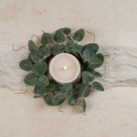 12" GLITTERED EUCALYPTUS & TWIG CANDLE RING
