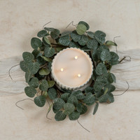 14" GLITTERED EUCALYPTUS & TWIG CANDLE RING