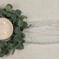 14" GLITTERED EUCALYPTUS & TWIG CANDLE RING