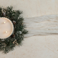 13" PINE W/ CREAM BERRIES CANDLE RING