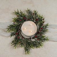 14" MOUNTAIN PINE W/ ICED BERRIES CANDLE RING