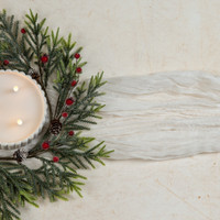 14" MOUNTAIN PINE W/ ICED BERRIES CANDLE RING
