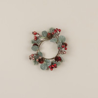 8" GLITTERED RED BERRY & PINE CANDLE RING
