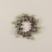 9.75" SNOW DUSTED PINE W/ PINECONES CANDLE RING