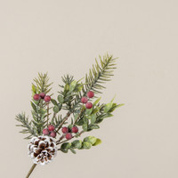 15" GLITTERED PINE W/ RED BERRIES & PINECONE SPRAY