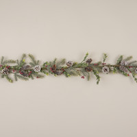5' GLITTERED PINE W/ RED BERRIES & PINECONE GARLAND