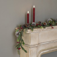 5' GLITTERED PINE W/ RED BERRIES & PINECONE GARLAND