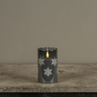 5" CHARCOAL GLASS W/ SNOWFLAKES 3D FLAME CANDLE