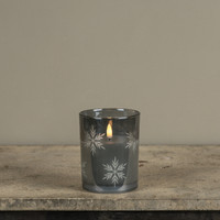 5" CHARCOAL THICK GLASS W/ SNOWFLAKES 3D FLAME CANDLE