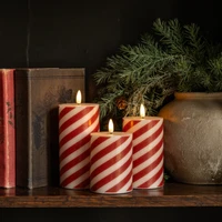 4" CANDY CANE 3D FLAME PILLAR CANDLE