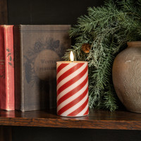 5" CANDY CANE 3D FLAME PILLAR CANDLE