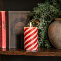 5" CANDY CANE 3D FLAME PILLAR CANDLE