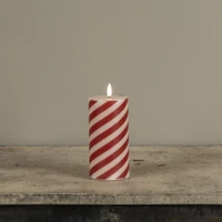 6" CANDY CANE 3D FLAME PILLAR CANDLE