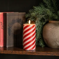 6" CANDY CANE 3D FLAME PILLAR CANDLE