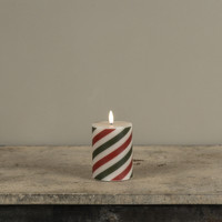 4" RED & GREEN CANDY CANE 3D FLAME PILLAR CANDLE