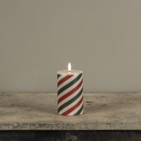 5" RED & GREEN CANDY CANE 3D FLAME PILLAR CANDLE
